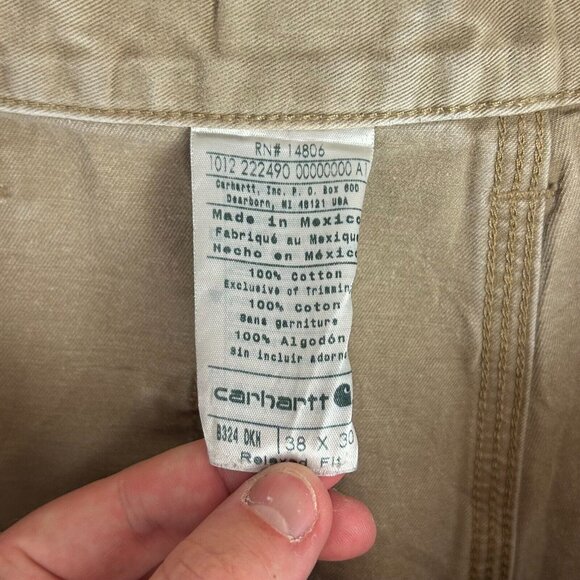 Carhartt Carpenter Pants 38x30 Distressed  Work Wear Brown Khaki B324 Relaxed - Picture 5 of 6